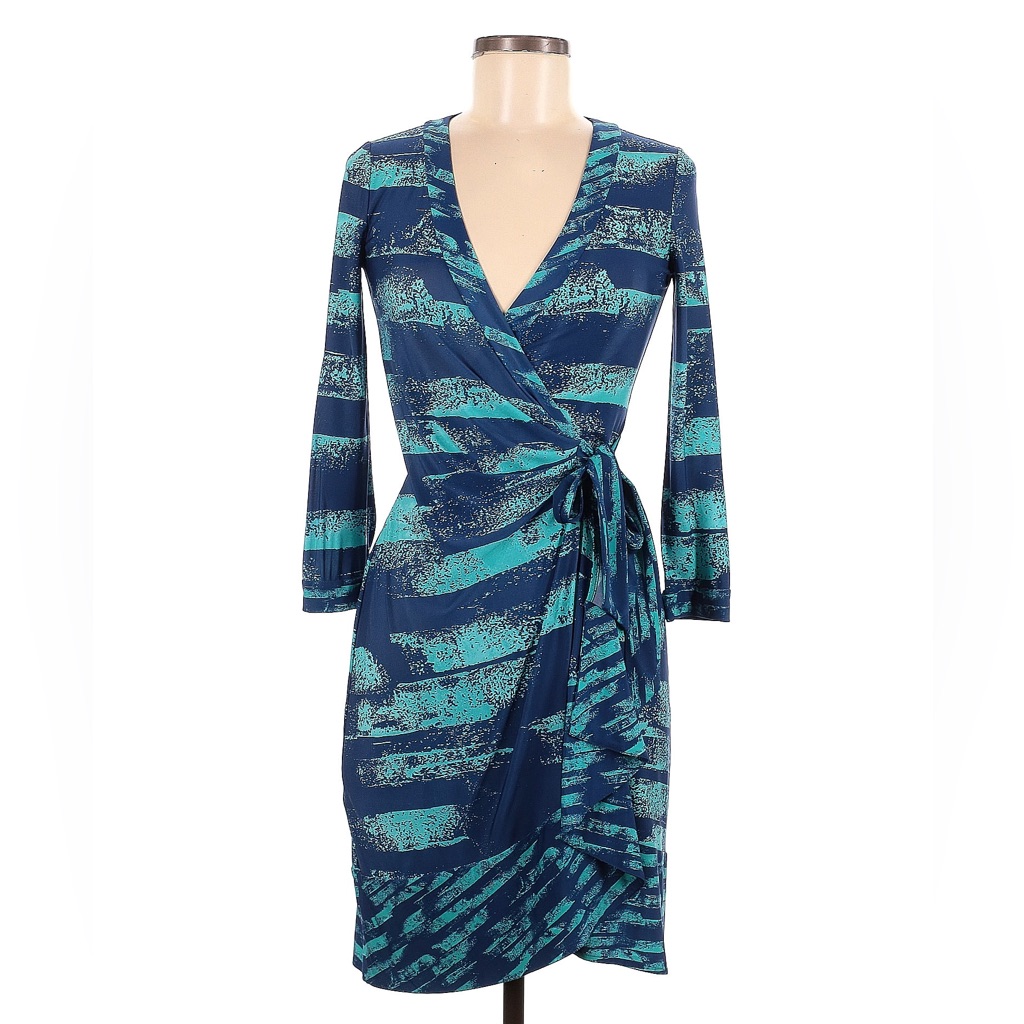 Bcbgmaxazia Blue Green Wrap Dress Xs